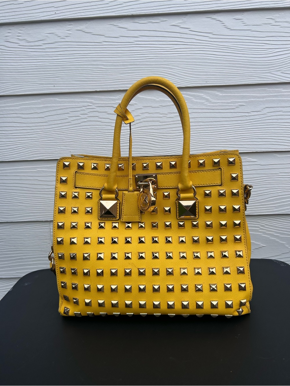 Michael Kors Yellow Studded Satchel with Gold Hardware - Picture 4 of 5